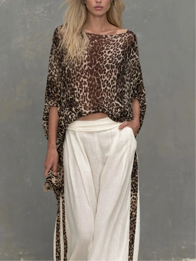 MARCELLA | LEOPARD-PRINT TOP & WIDE-LEG TROUSERS SET