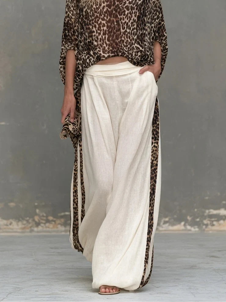 MARCELLA | LEOPARD-PRINT TOP & WIDE-LEG TROUSERS SET