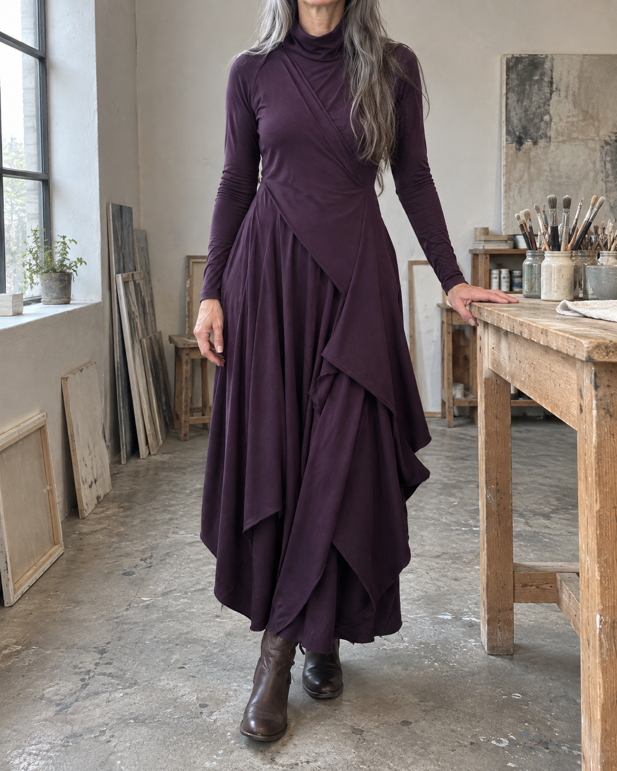 Sylvana | Draped Turtleneck Maxi Dress