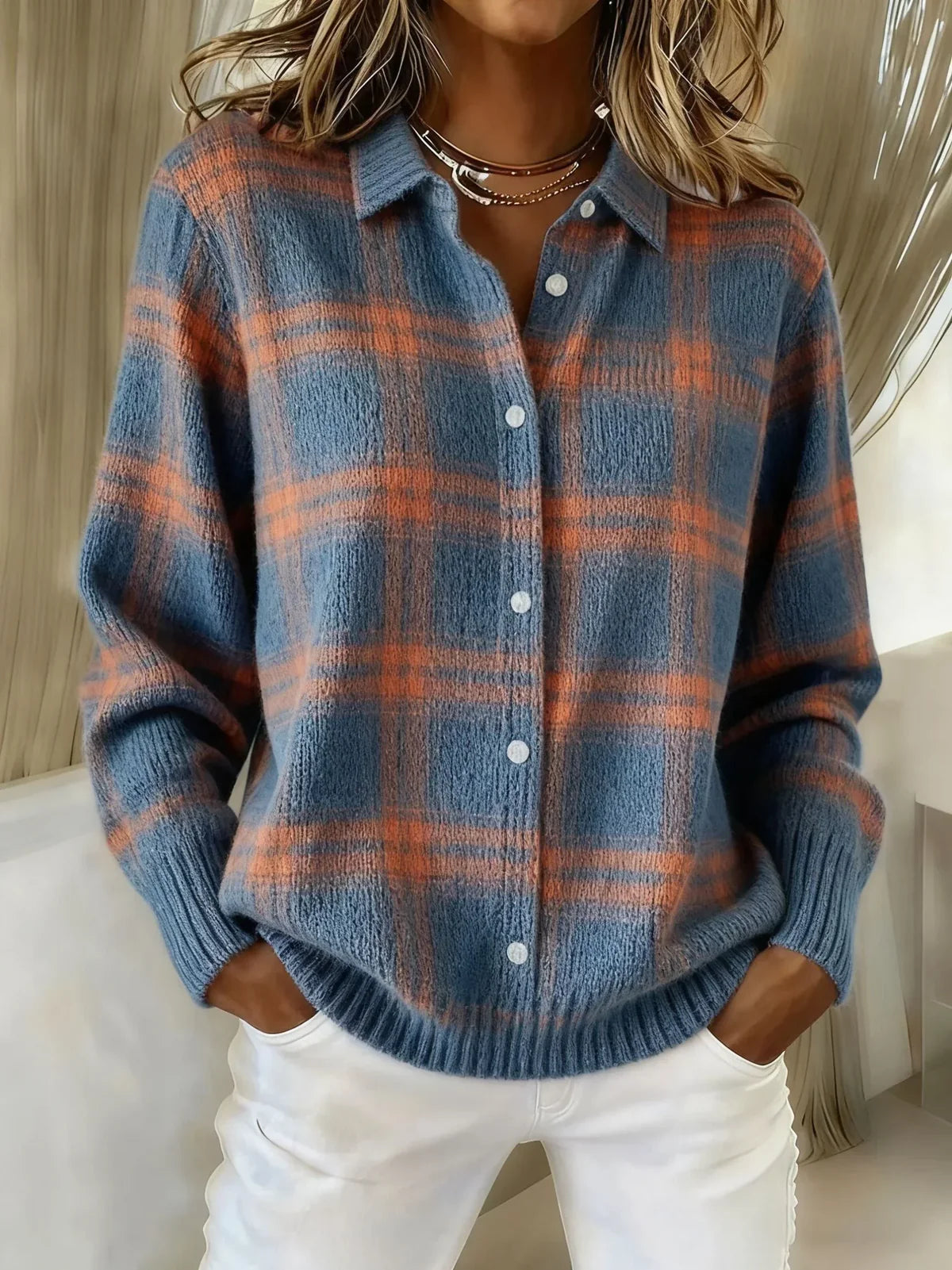 Waverly – Plaid Button-Up Knit Jacket