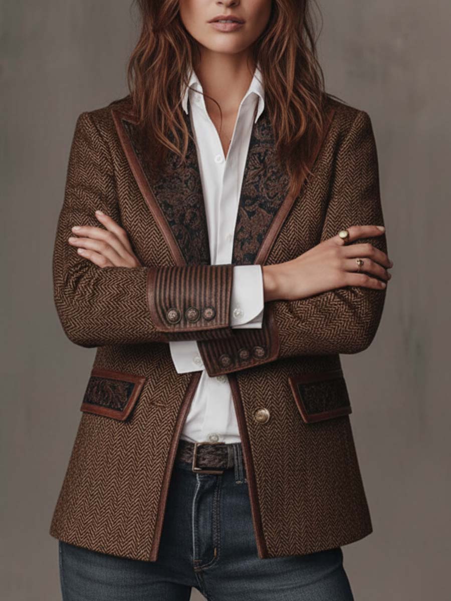 Women's Herringbone Printed Panel Blazer