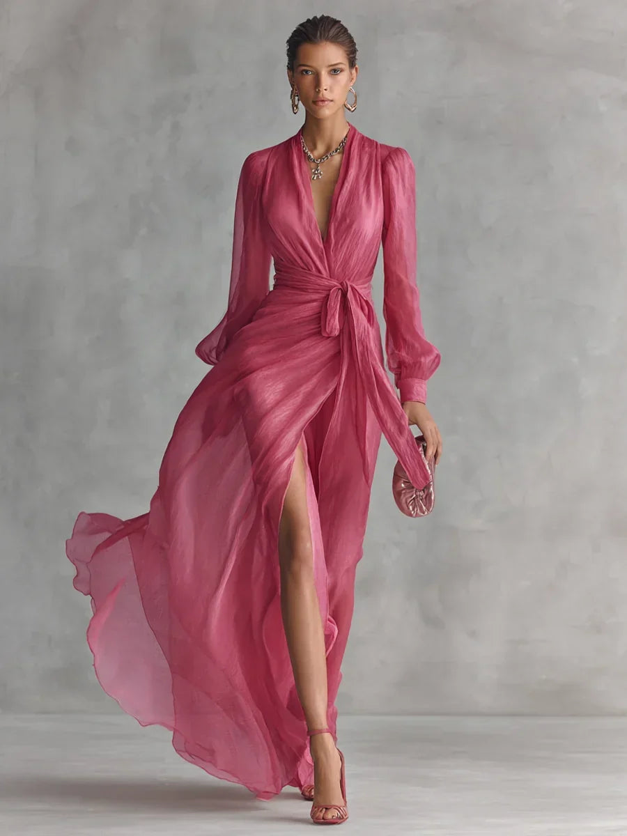 Gloria Maxi Chiffon Dress with V-Neck