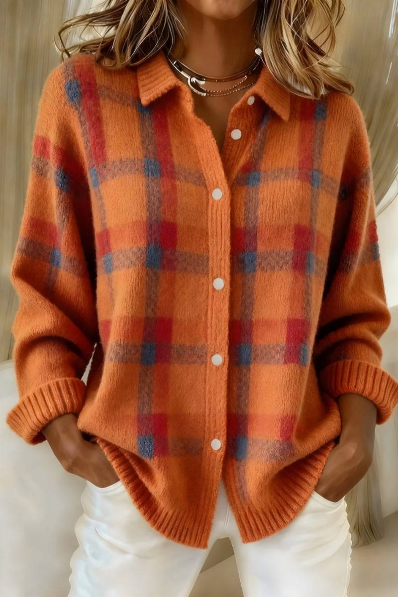 Waverly – Plaid Button-Up Knit Jacket