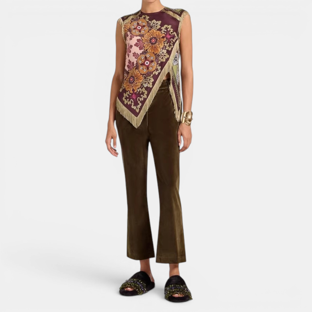 DELWYN™ – Vintage Print Tassel Sleeveless Blouse
