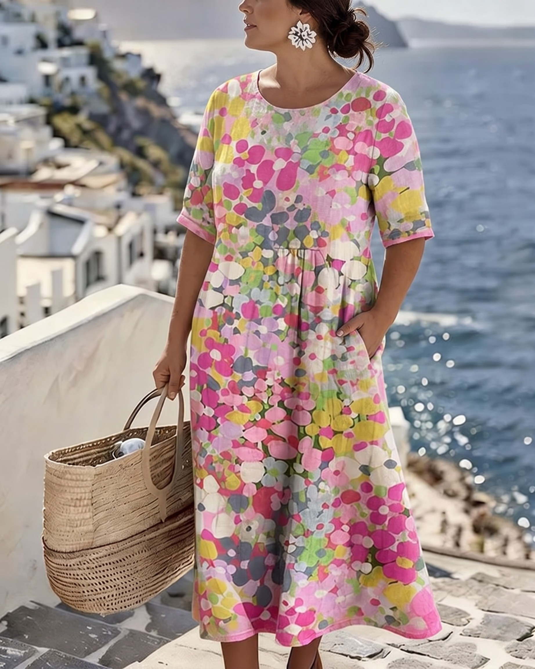 Alena™ Elegant Floral Midi Dress