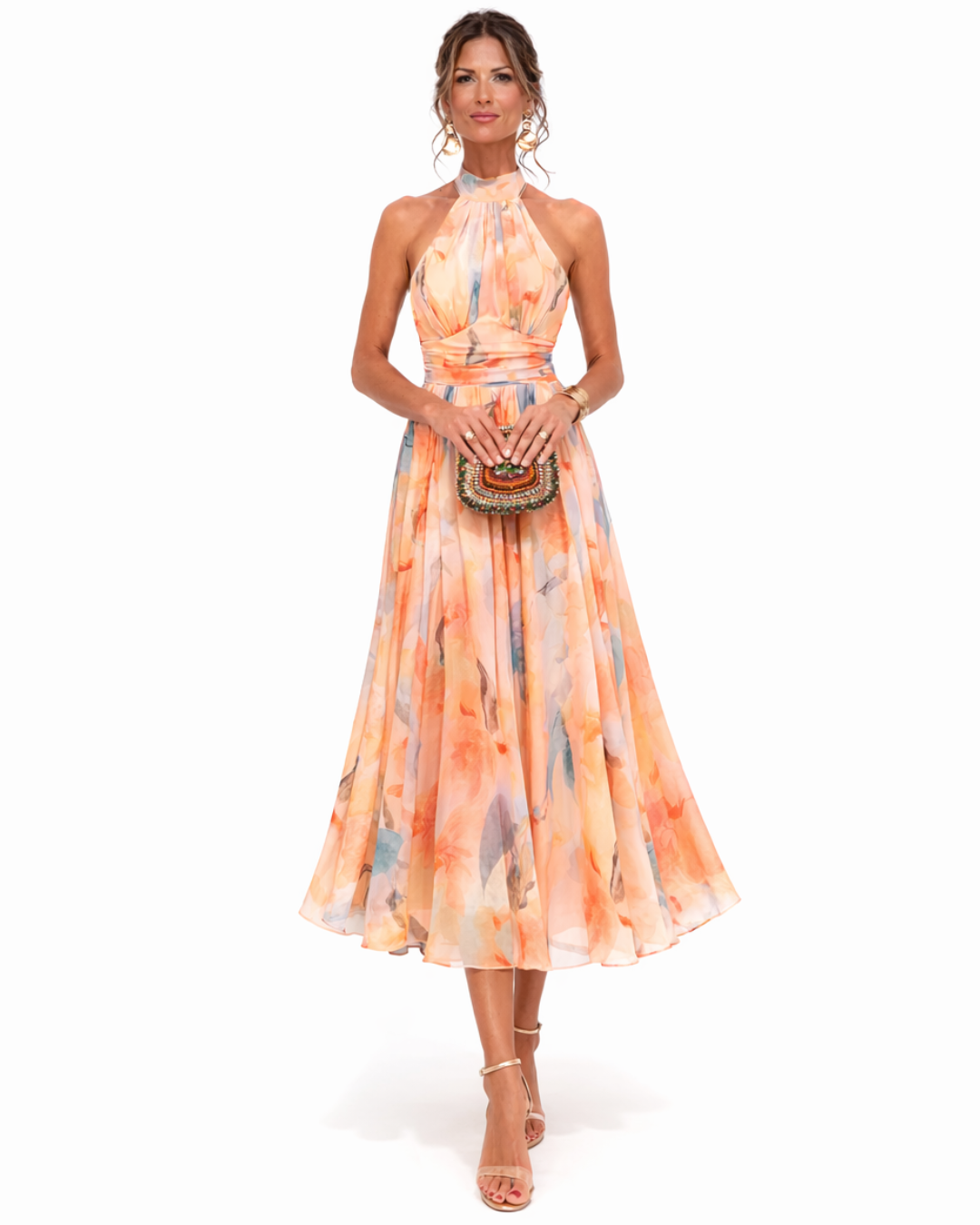 Aurora | Watercolor Print Halter Dress