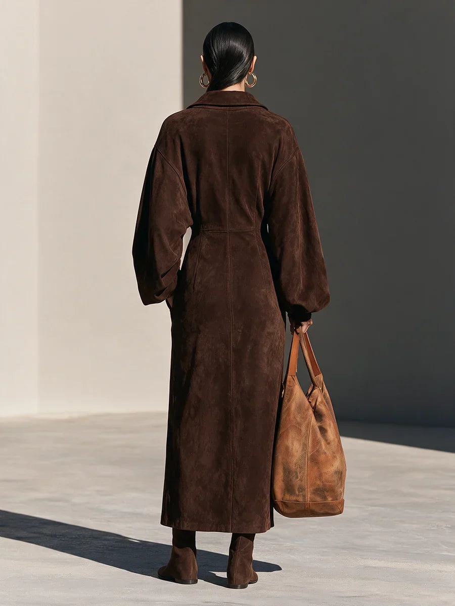 KLARA | SUEDE-LOOK HALF-ZIP MAXI DRESS