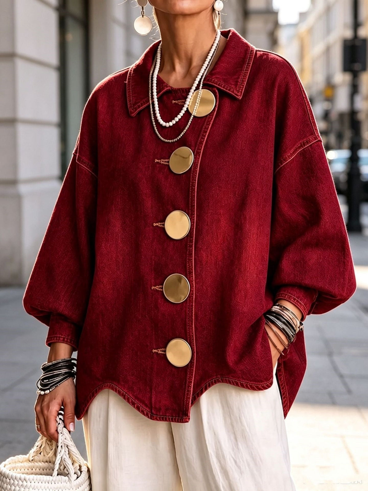 Grace | Collared Oversized Denim Jacket With Large Metal Buttons