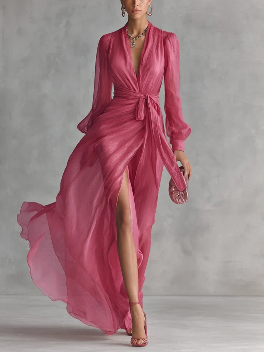 Gloria Maxi Chiffon Dress with V-Neck