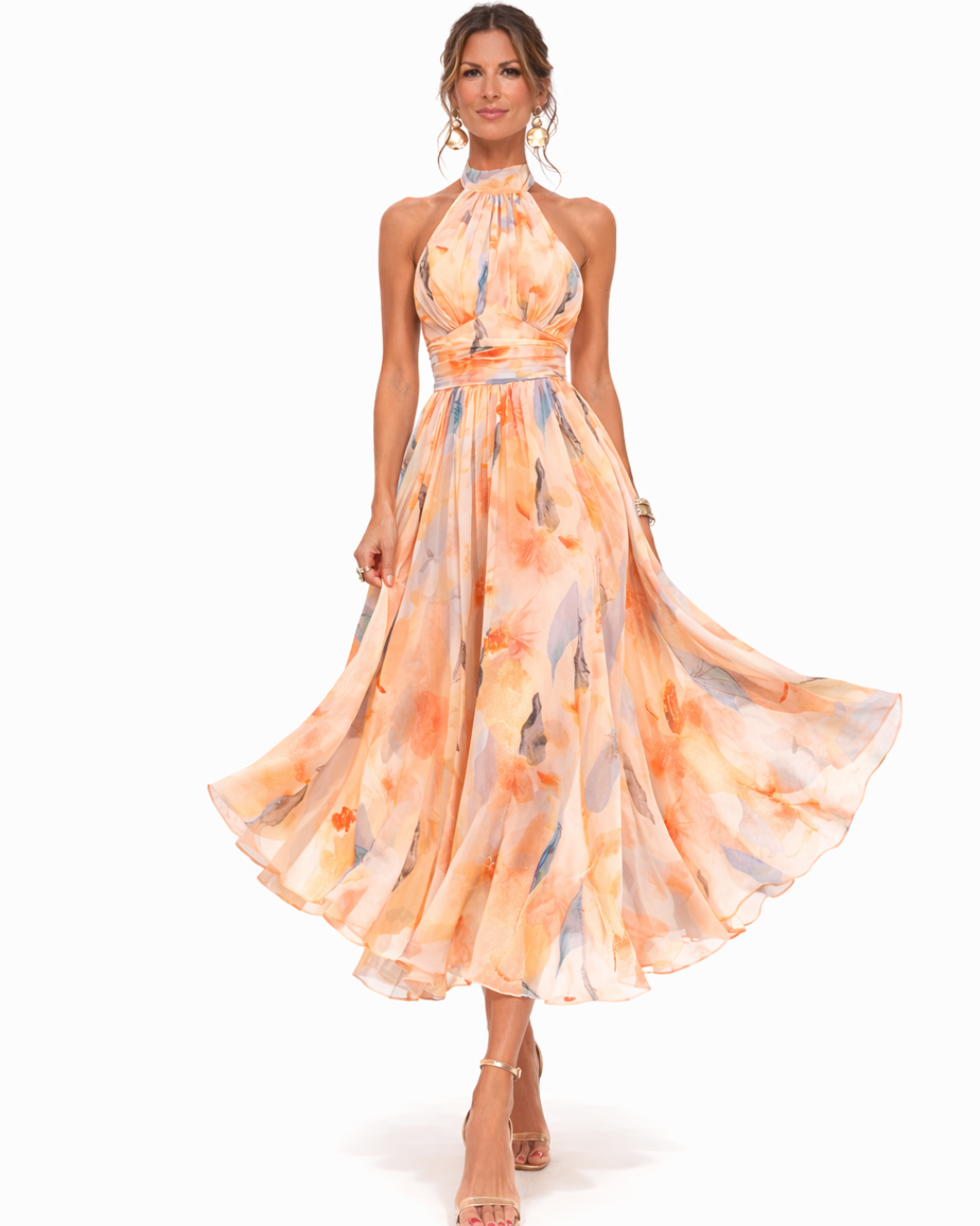 Aurora | Watercolor Print Halter Dress