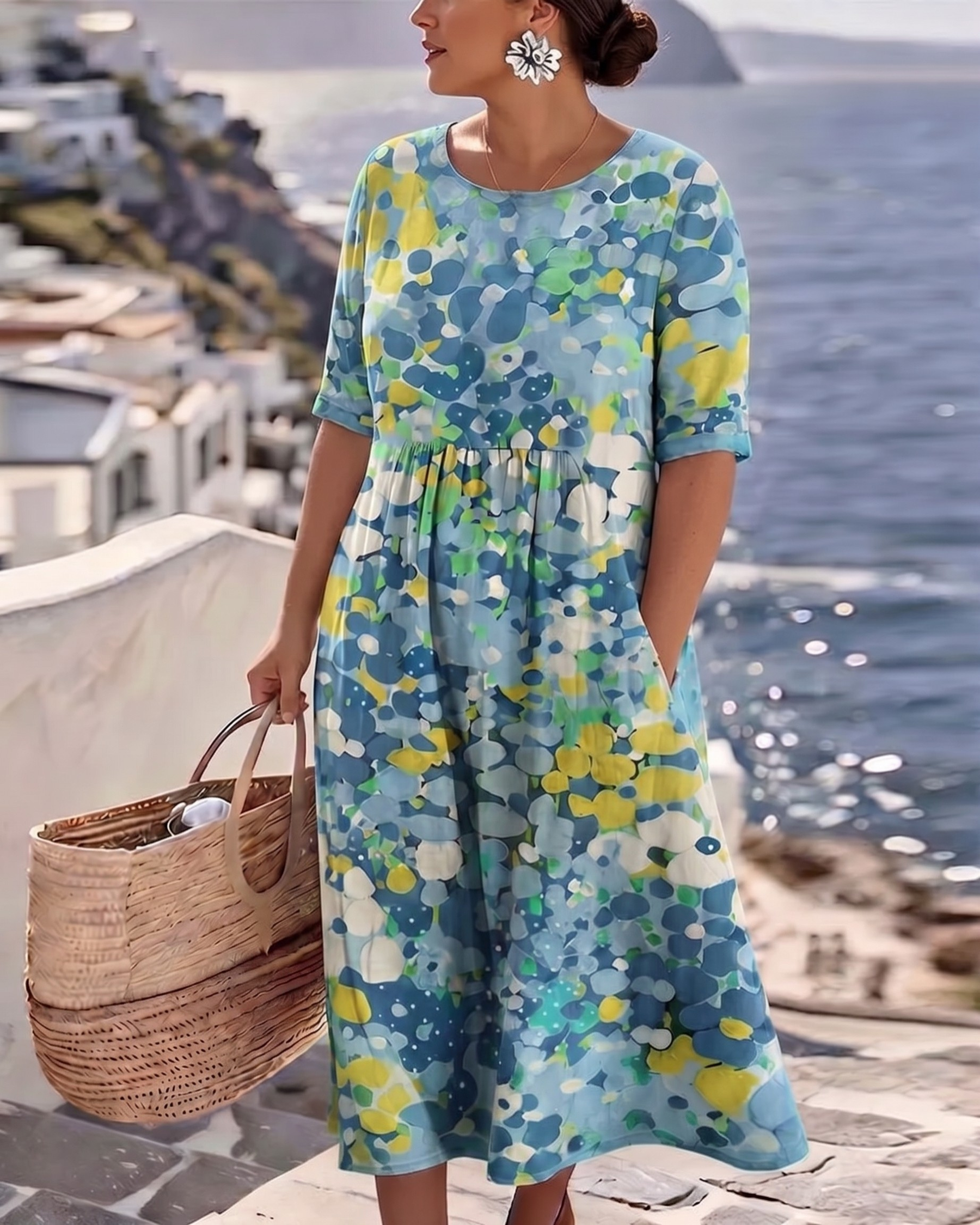 Alena™ Elegant Floral Midi Dress