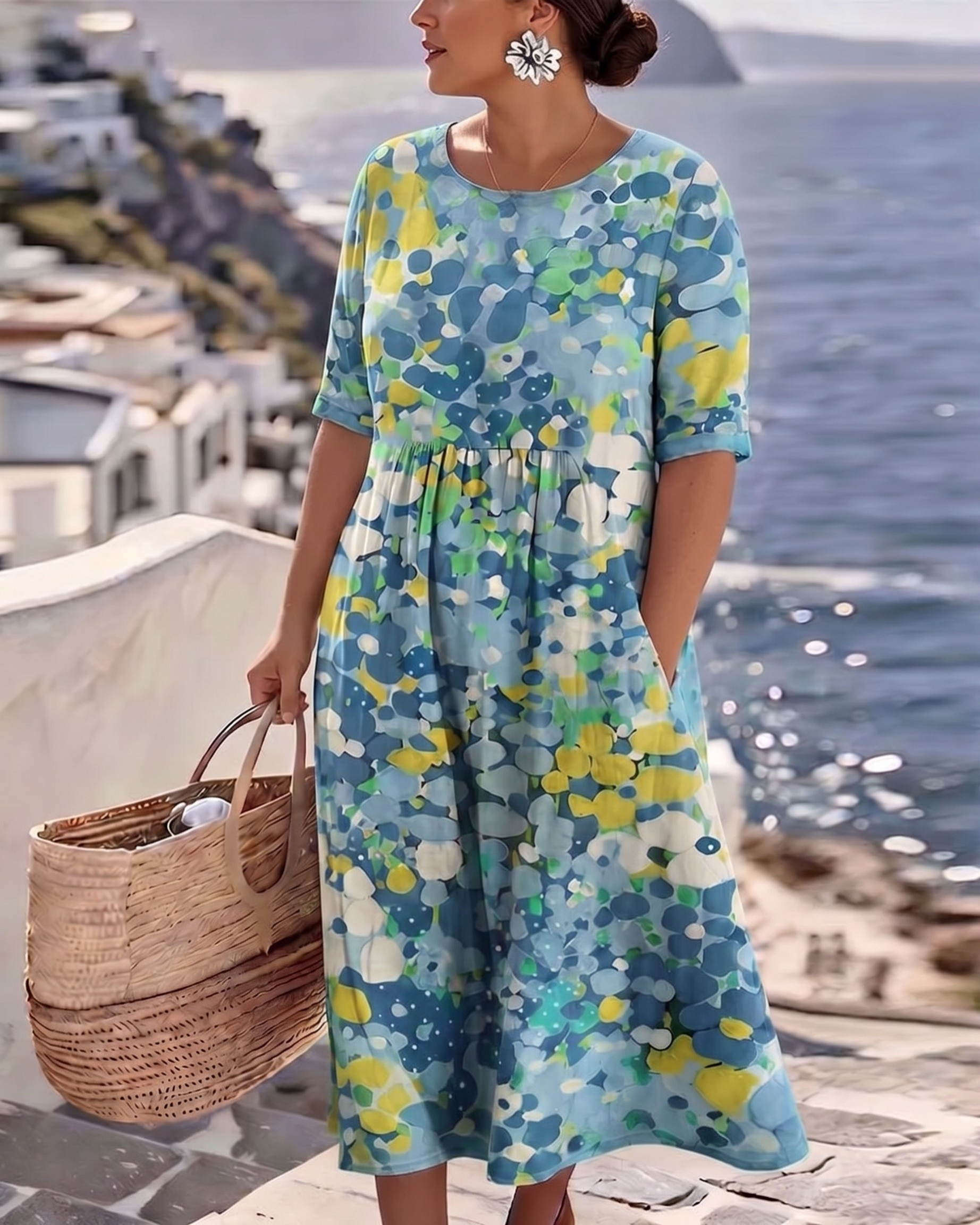 Alena™ Elegant Floral Midi Dress