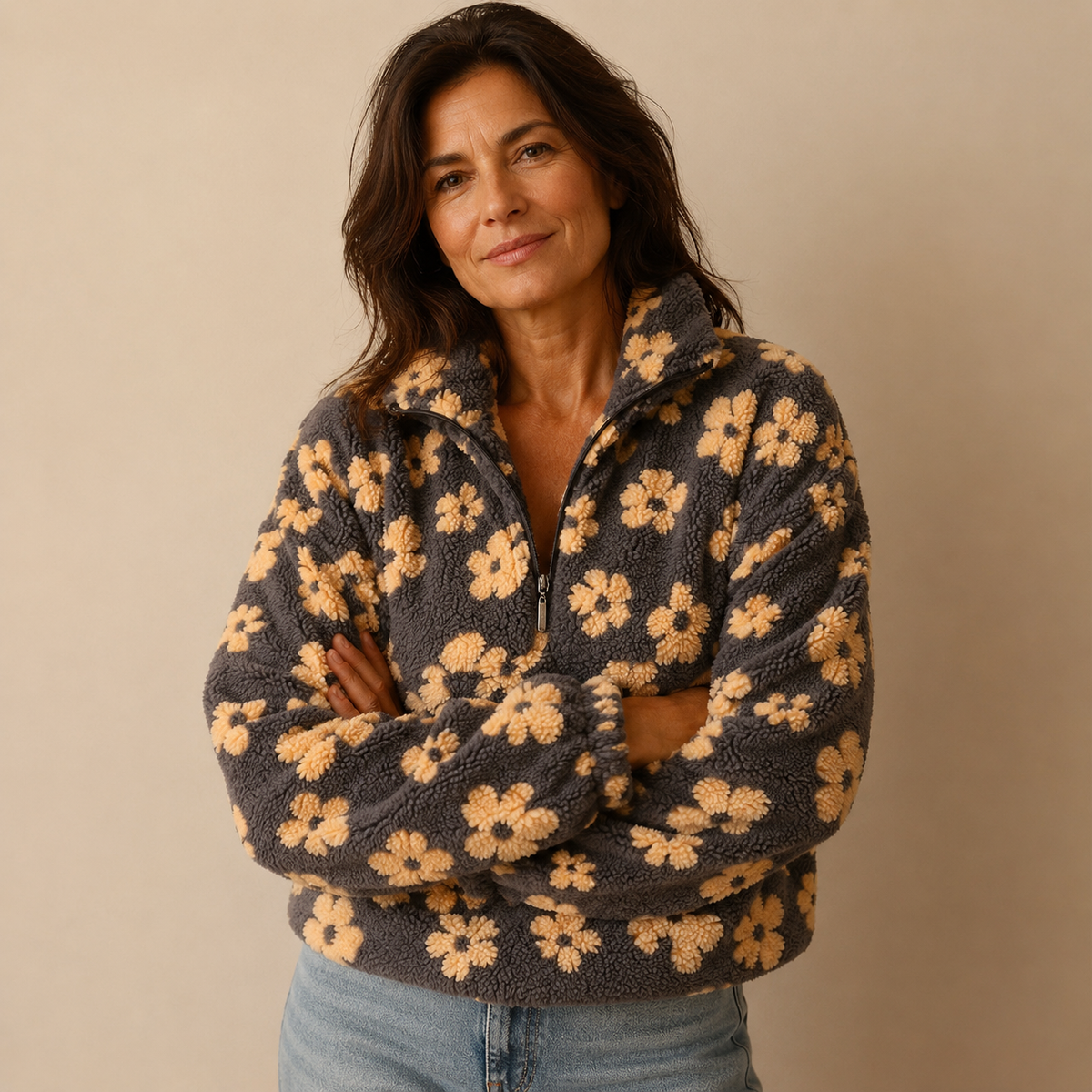 Mirais - Floral Print Fleece Sweater