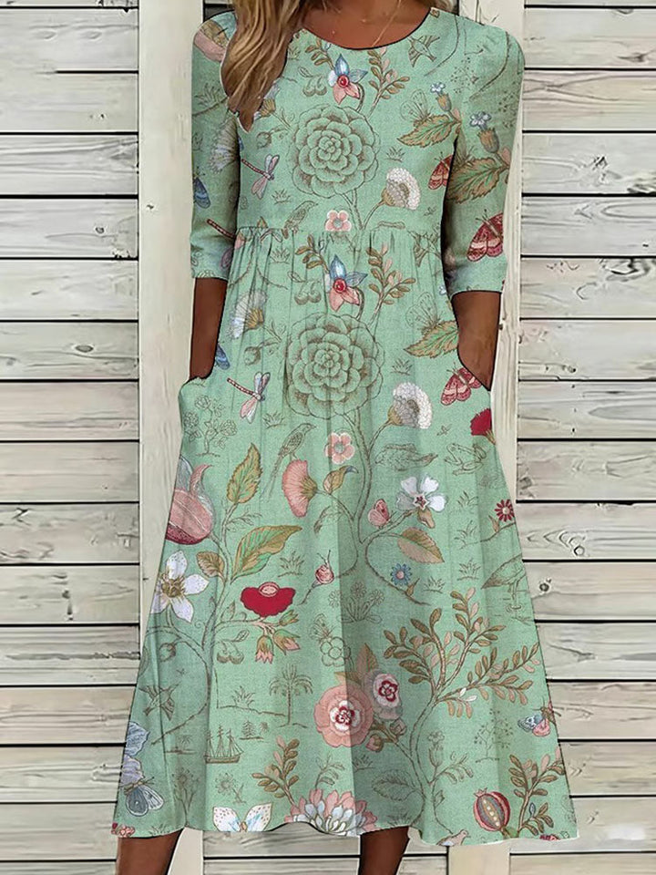 Women's Retro Floral Art Printed Casual Dress