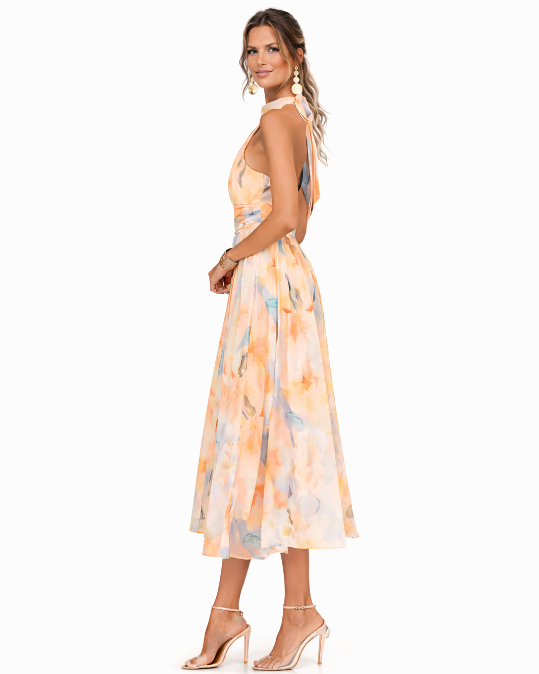 Aurora | Watercolor Print Halter Dress