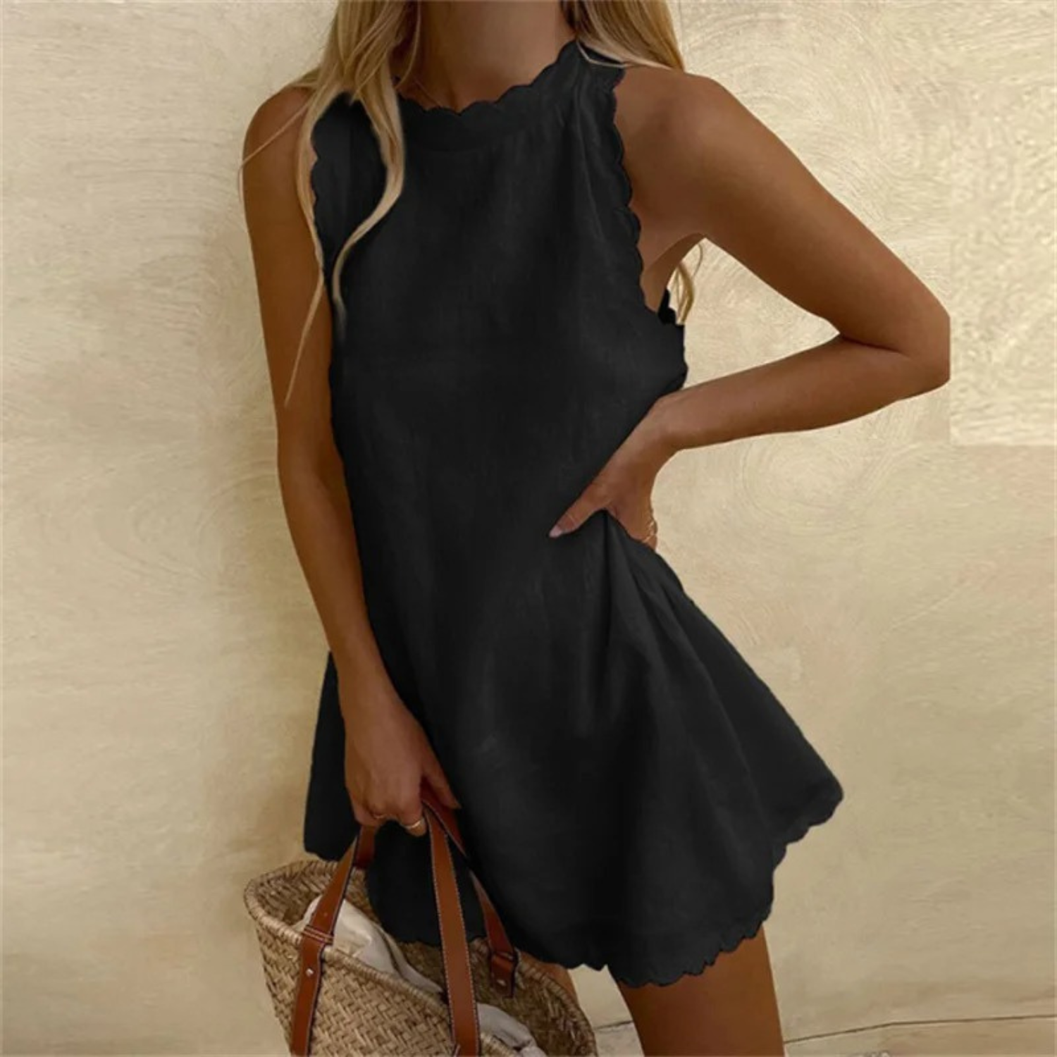 Mavelle | Linen Summer Dress with Scalloped Trim