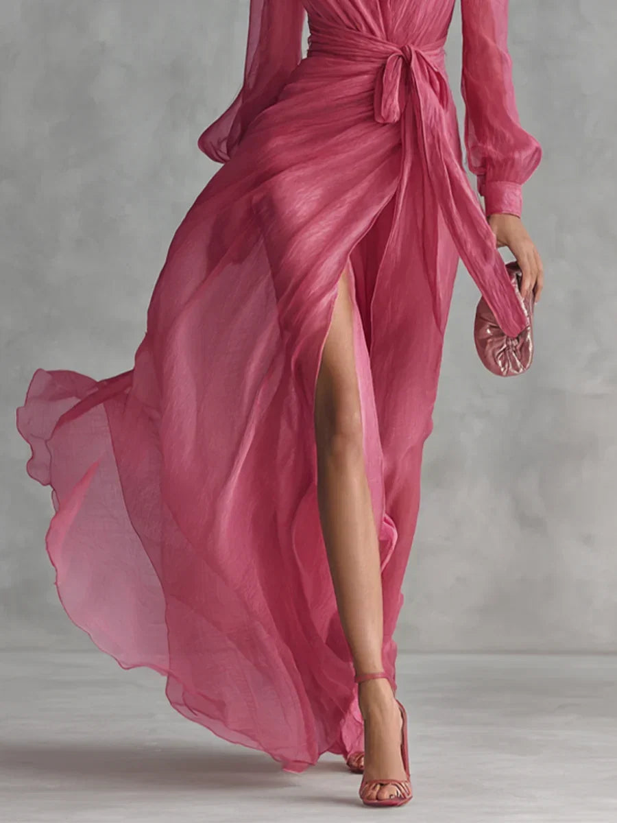 Gloria Maxi Chiffon Dress with V-Neck