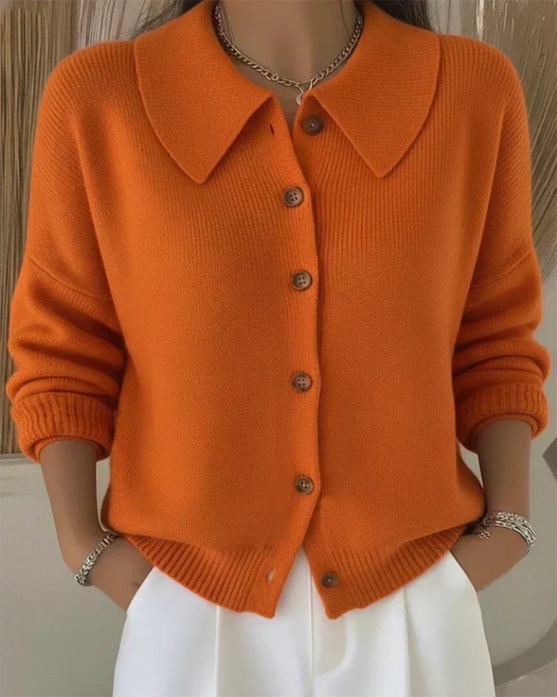 Maisie – Cropped Collared Knit Cardigan