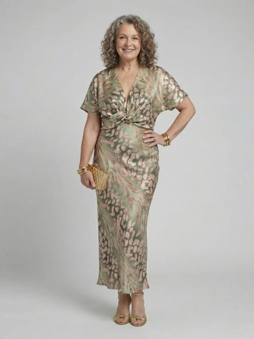 VIVETTE | ABSTRACT PRINT TWIST WAIST MIDI DRESS
