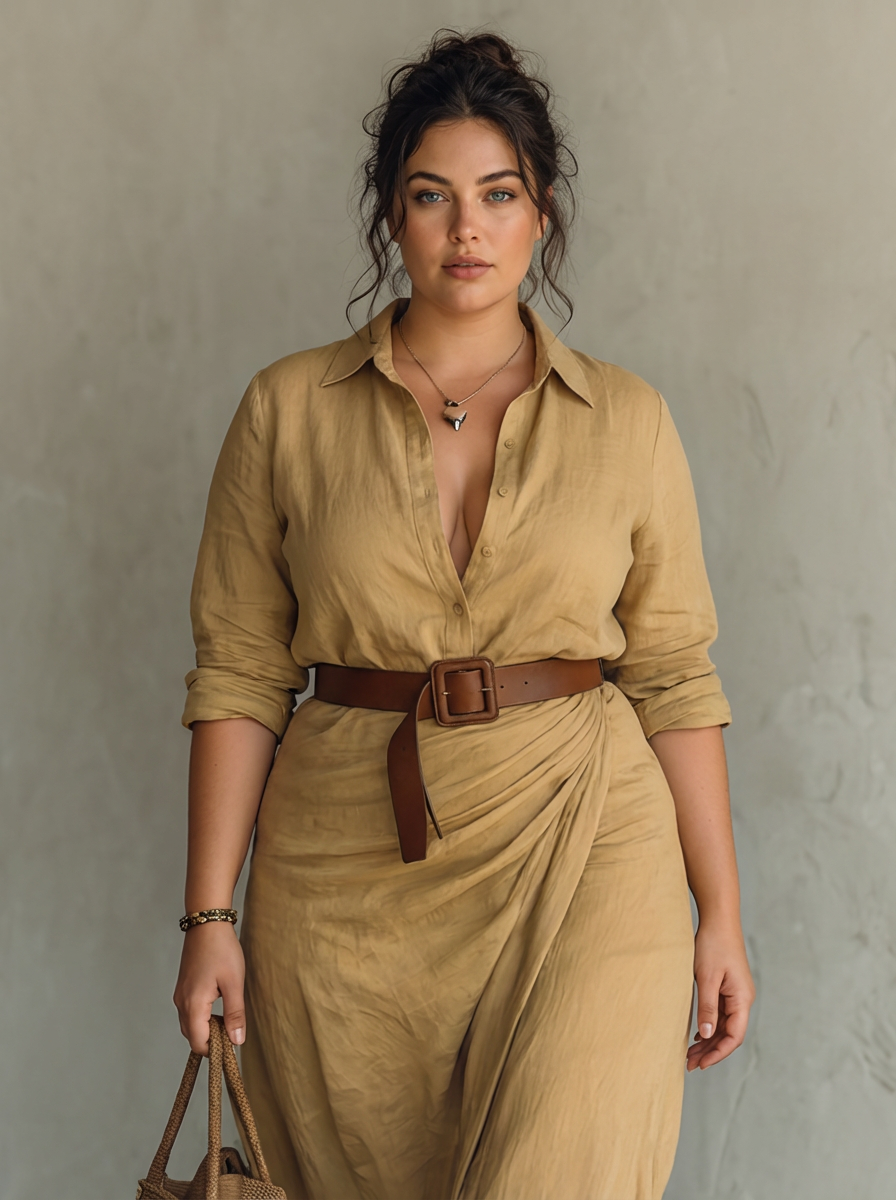 Long Maxi Dress with Notched Collar and Long Sleeves for Women