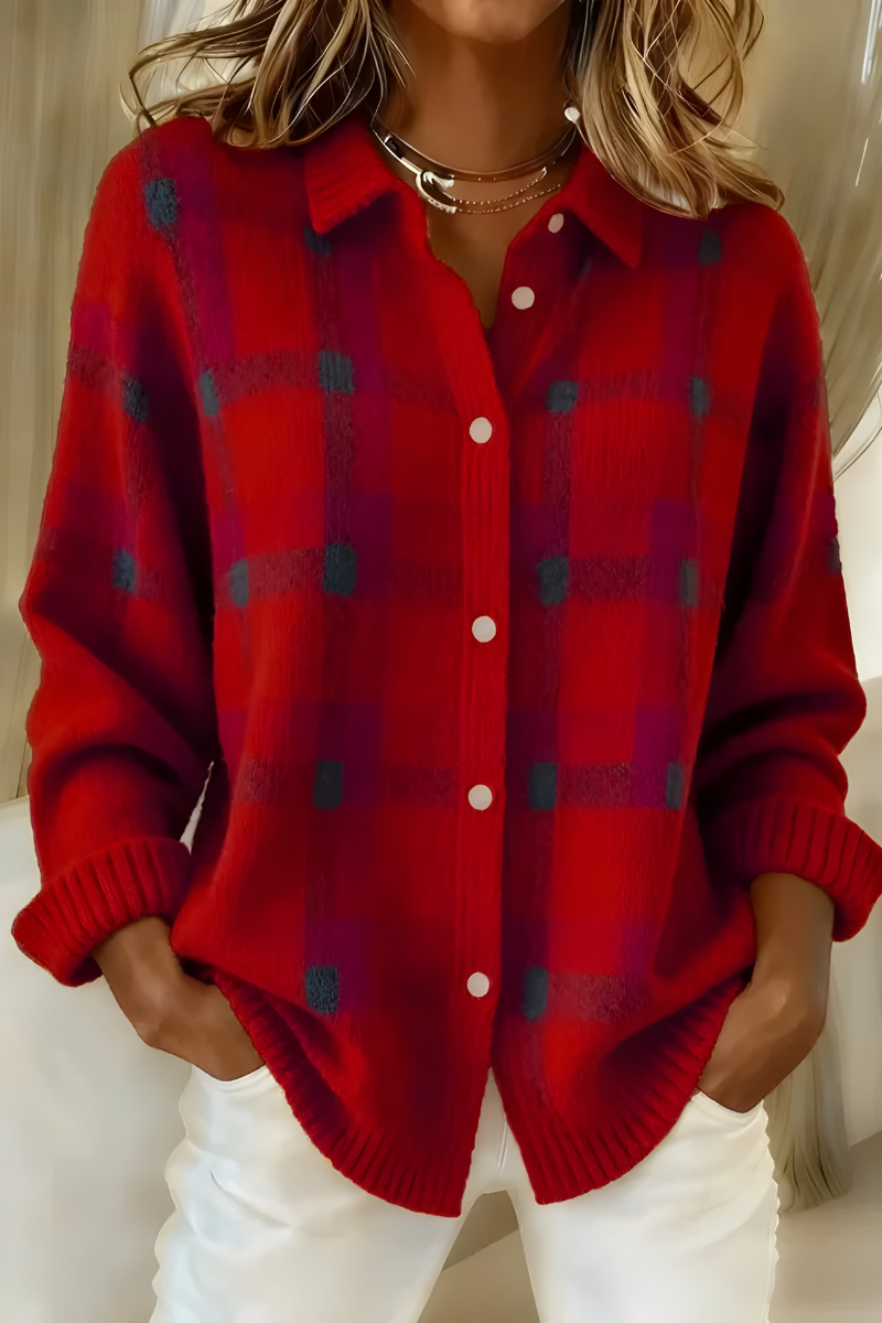 Waverly – Plaid Button-Up Knit Jacket