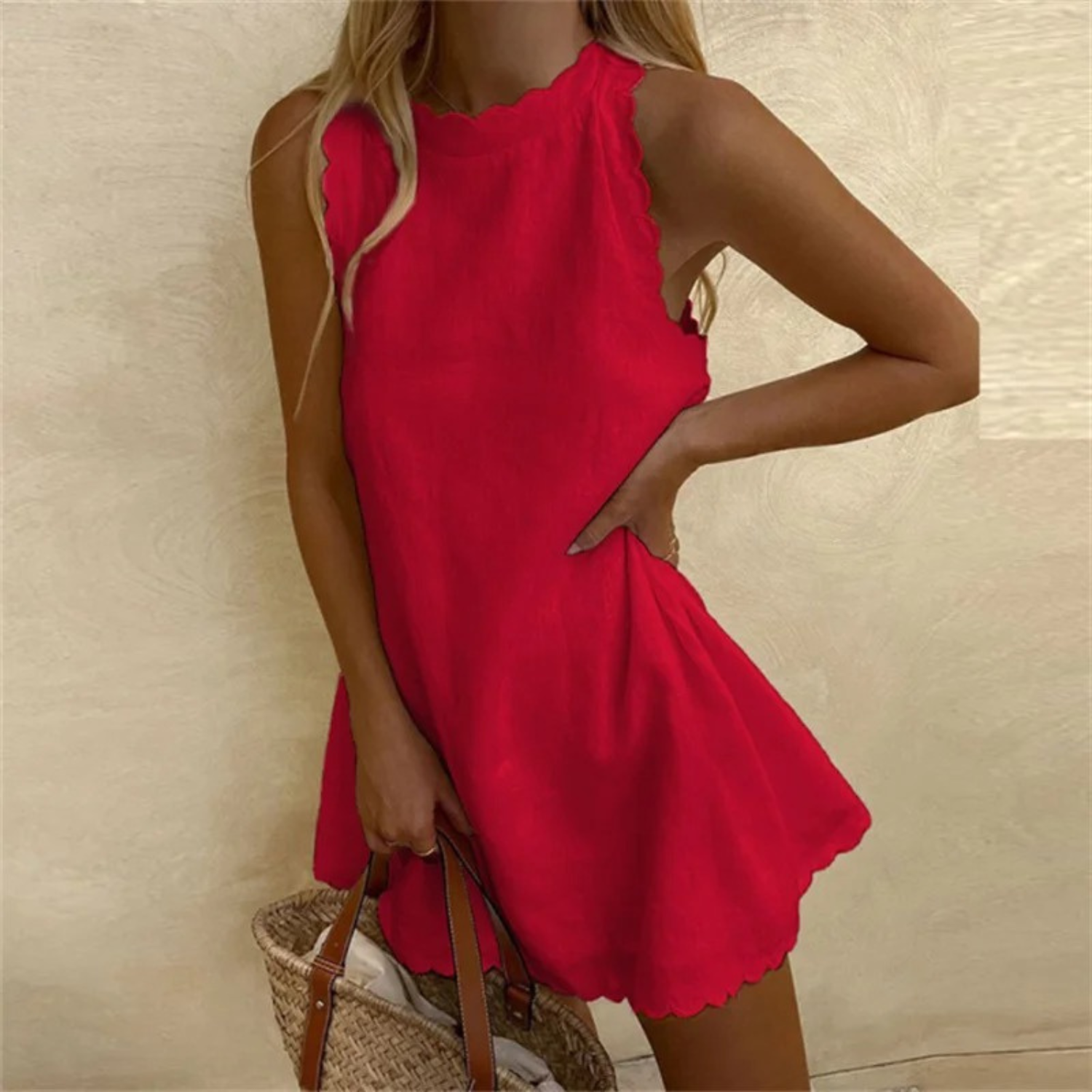 Mavelle | Linen Summer Dress with Scalloped Trim