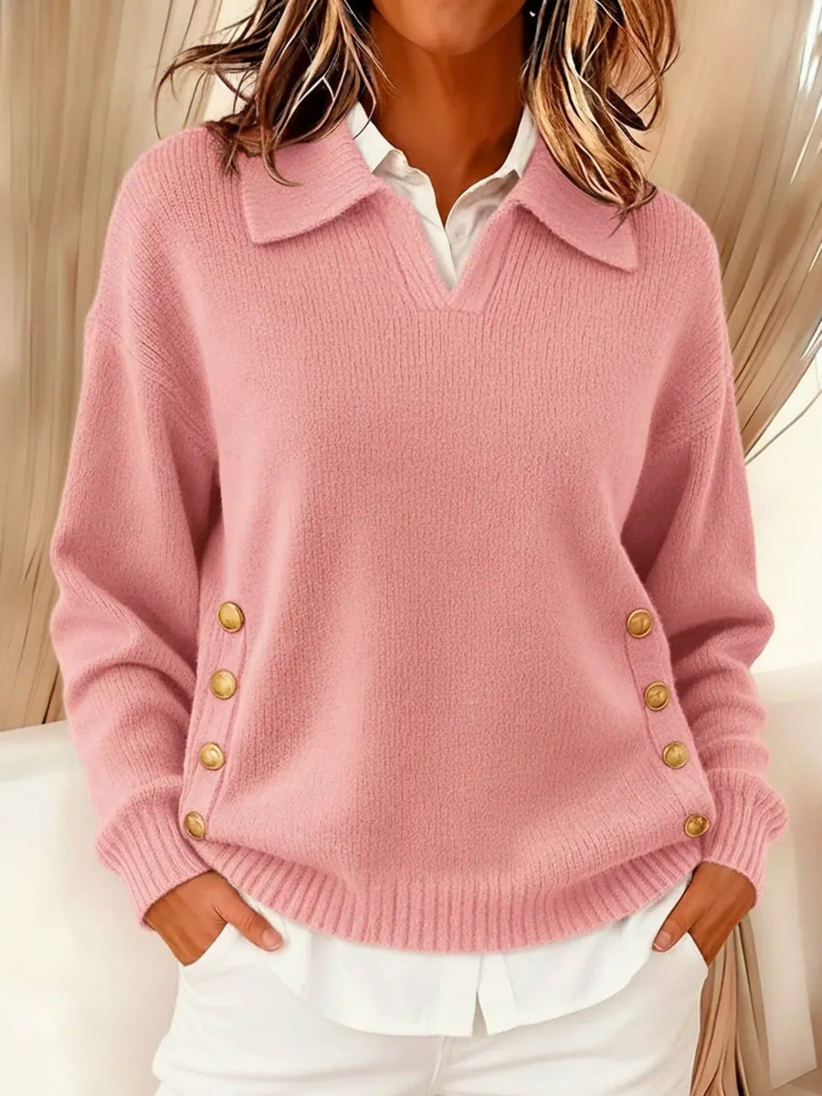 Talia – Button Detail Polo Sweater