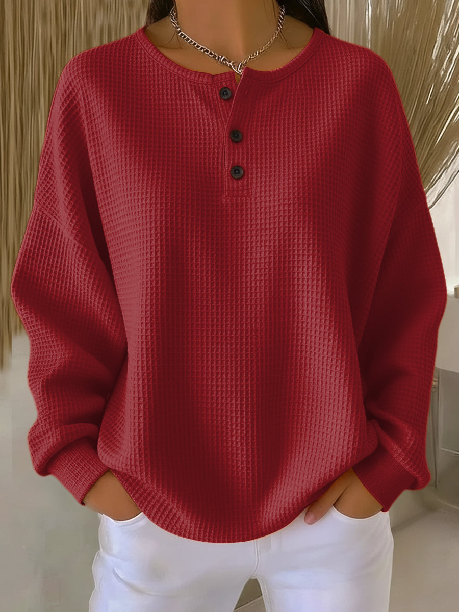 Mirabel™ | Cozy Waffle Henley Sweatshirt