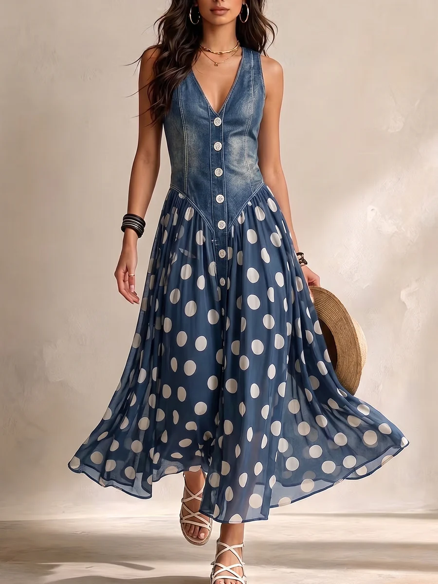 Bianca | Midi Chiffon Dress with Polka-Dot Pattern