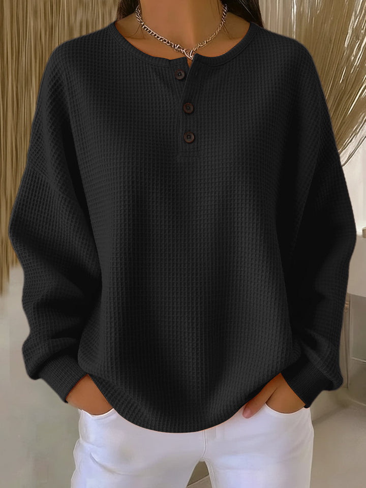 Mirabel™ | Cozy Waffle Henley Sweatshirt