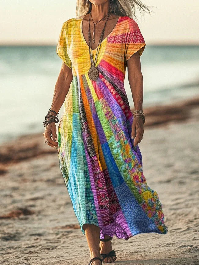 Artistic Flowy Printed Dress