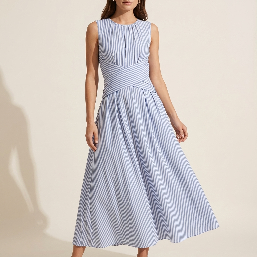Blue and White Stripe Midi Dress