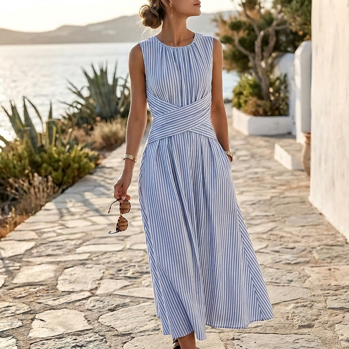 Blue and White Stripe Midi Dress