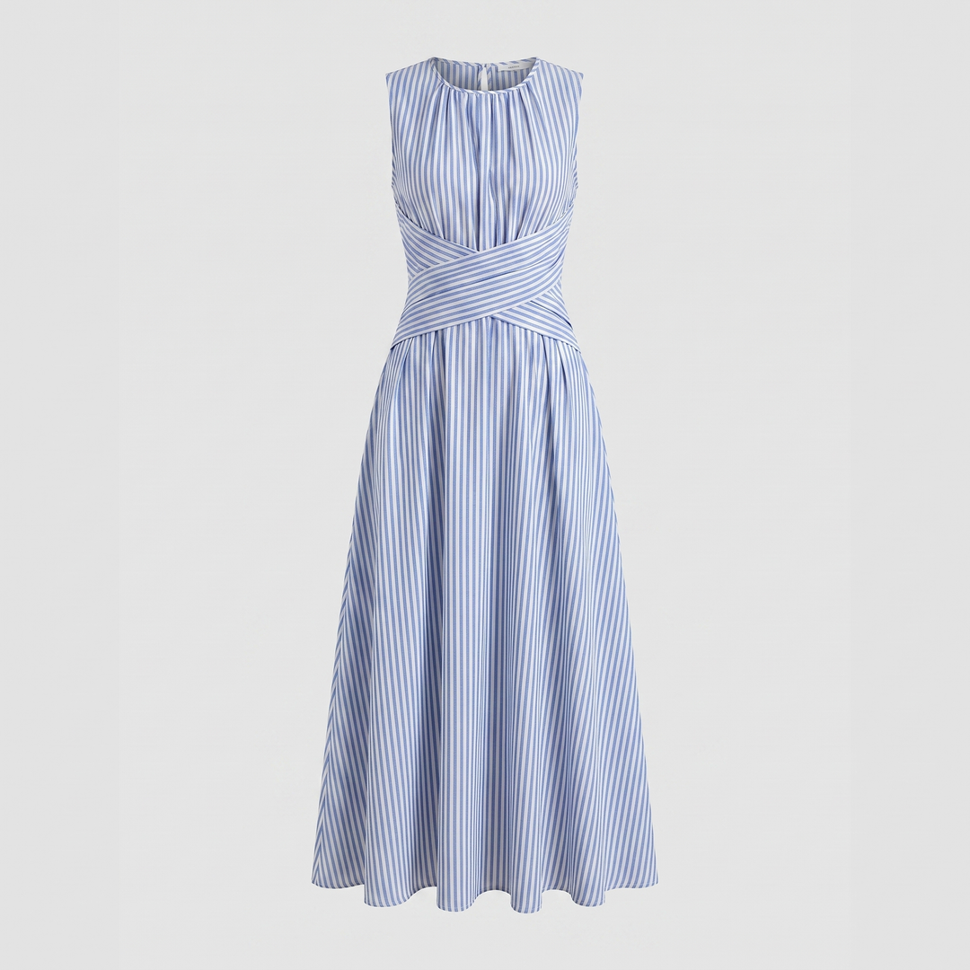 Blue and White Stripe Midi Dress