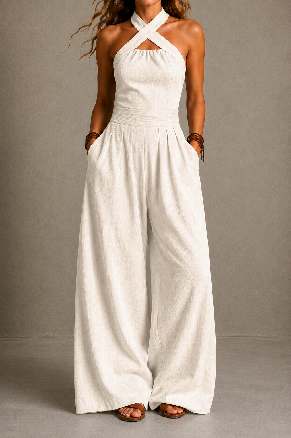 Bianca | Elegant linen jumpsuit with crossover neckline