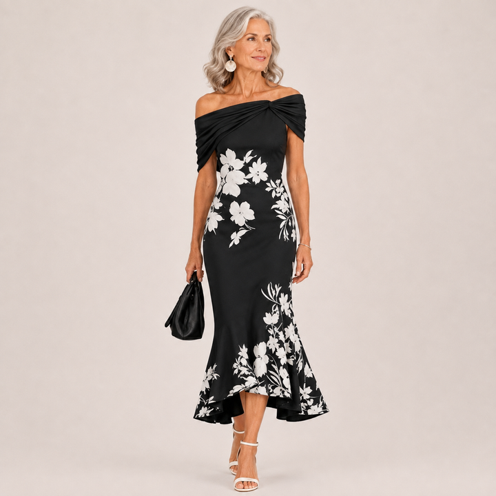 ALTHEA | FLORAL OFF-SHOULDER MIDI DRESS