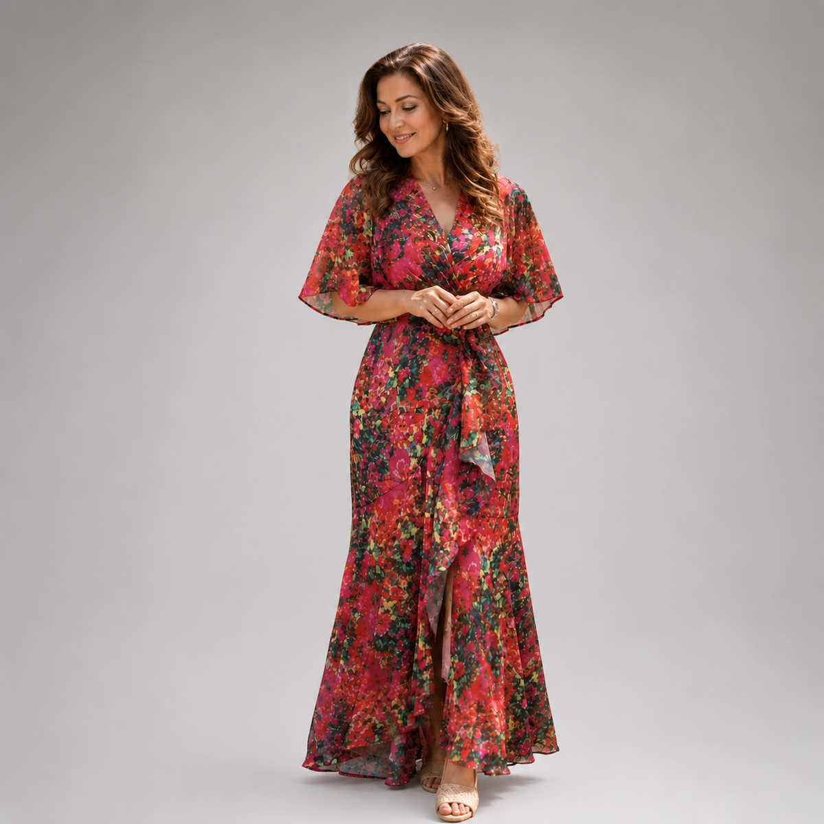 Camillia | Floral Wrap Maxi Dress with Flutter Sleeves