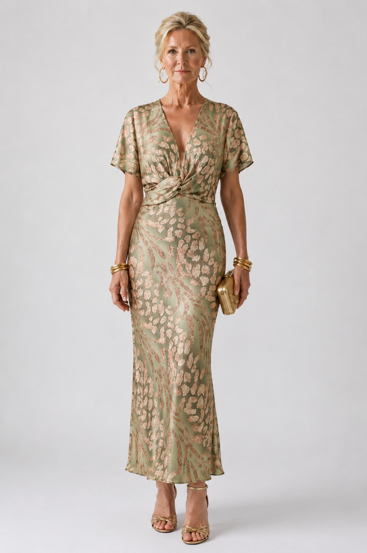 VIVETTE | ABSTRACT PRINT TWIST WAIST MIDI DRESS