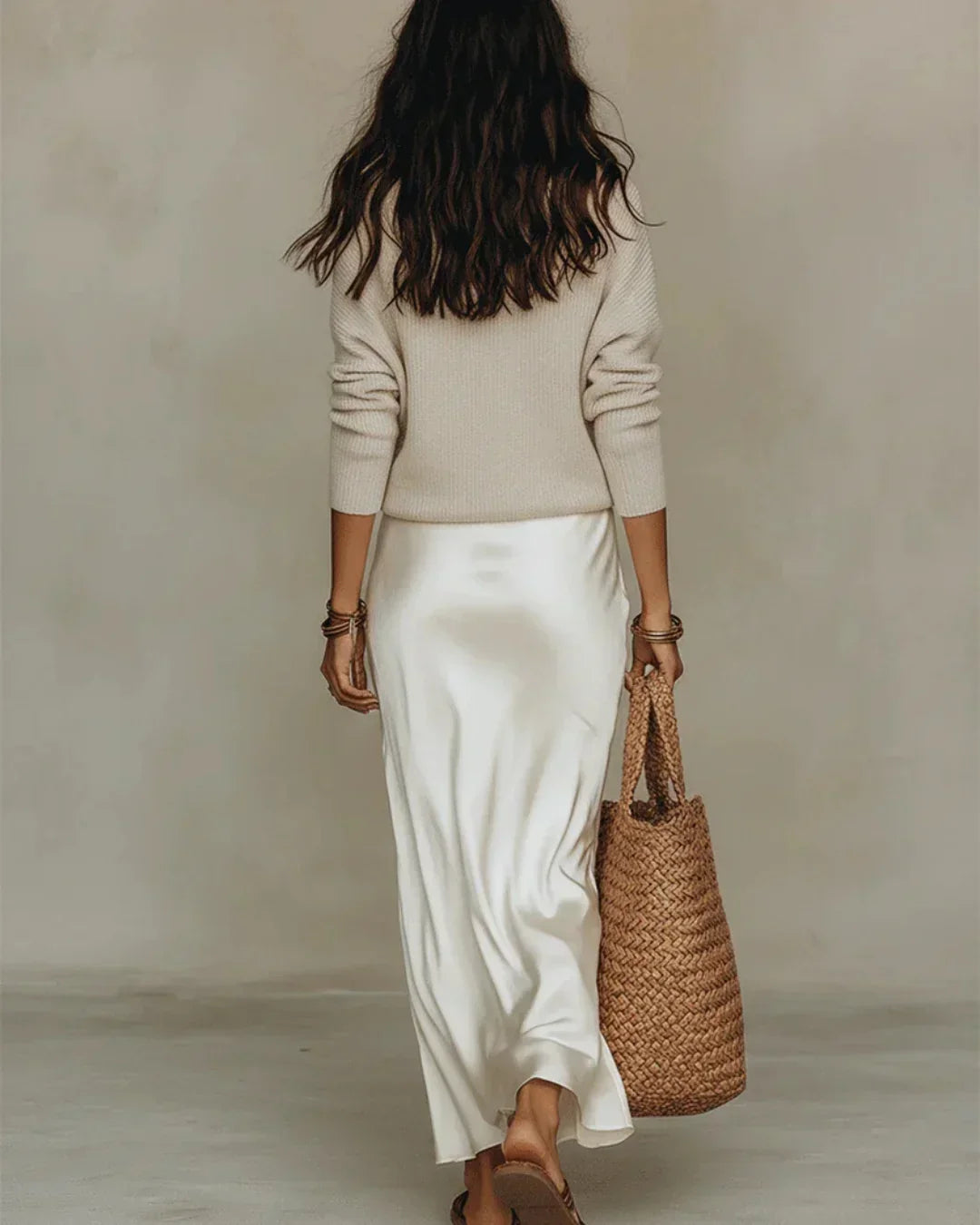 Brisa Satin Midi Dress with Matching Sweater