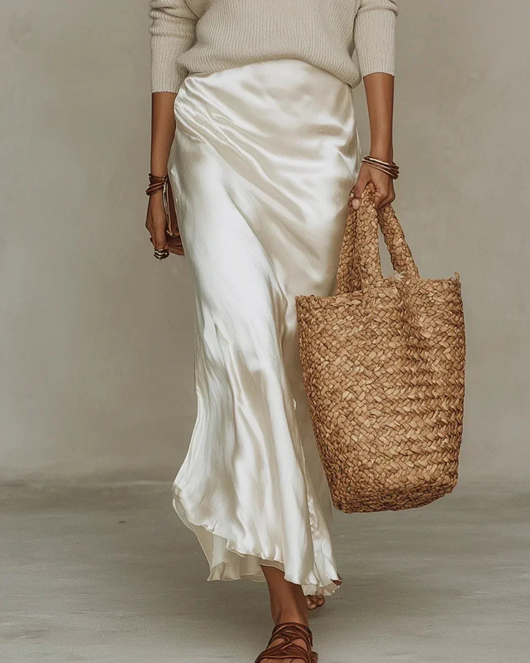 Brisa Satin Midi Dress with Matching Sweater