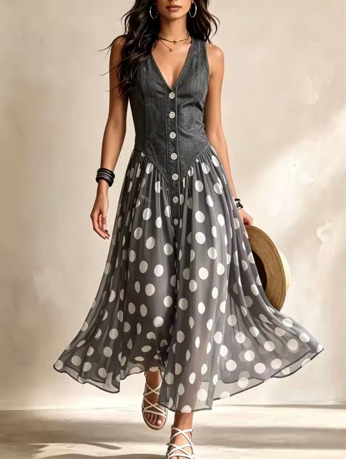 Bianca | Midi Chiffon Dress with Polka-Dot Pattern