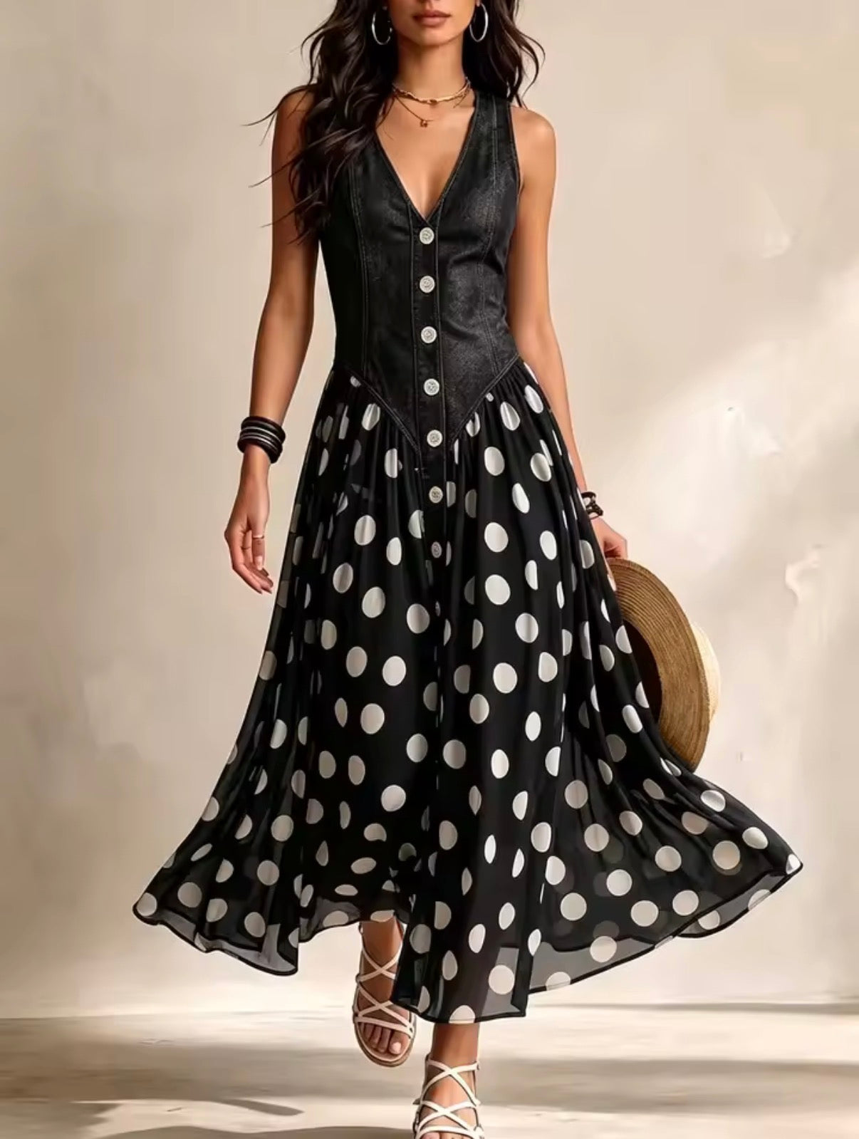 Bianca | Midi Chiffon Dress with Polka-Dot Pattern