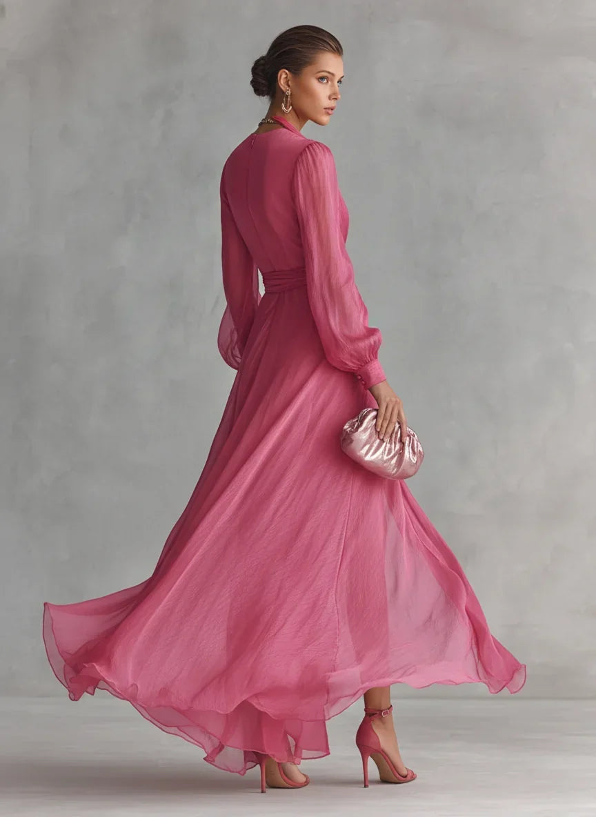 Gloria Maxi Chiffon Dress with V-Neck