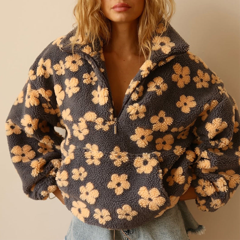 Mirais - Floral Print Fleece Sweater