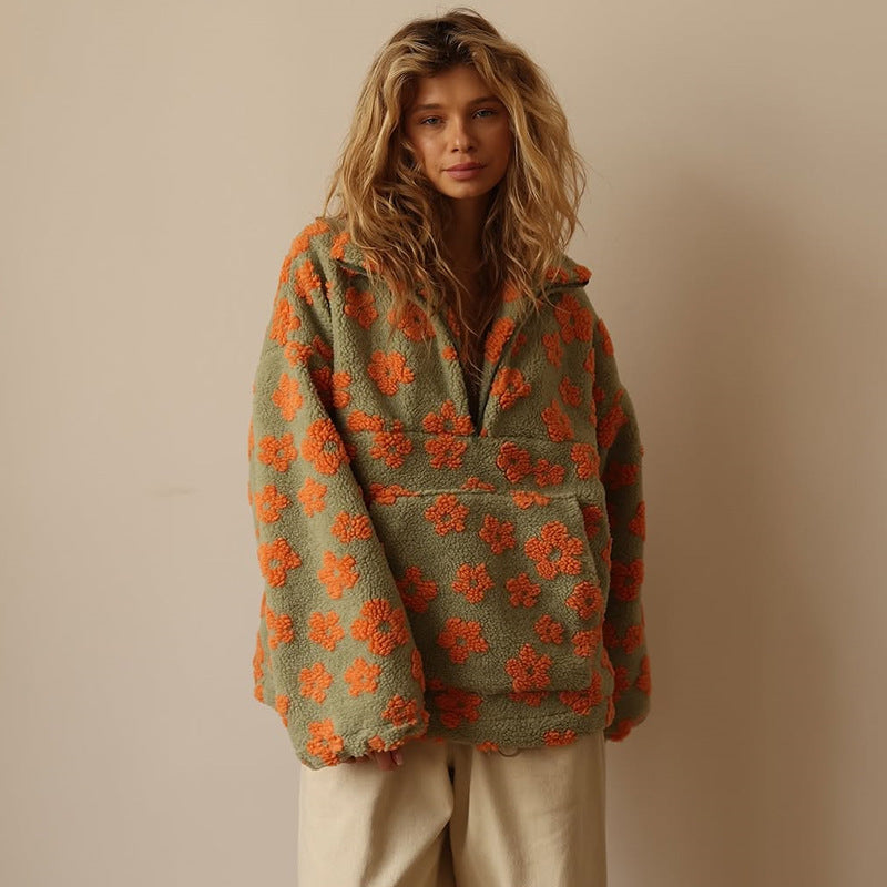 Mirais - Floral Print Fleece Sweater