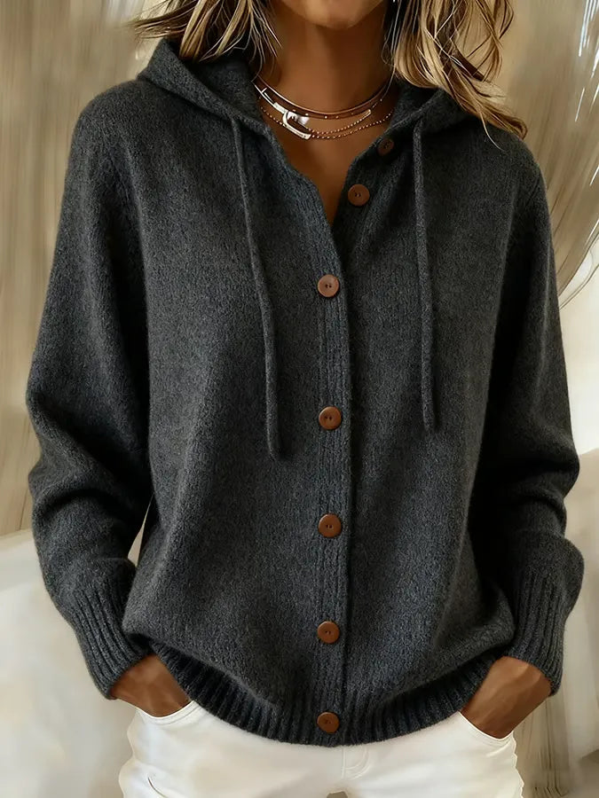 Davina – Hooded Button-Up Knit Cardigan