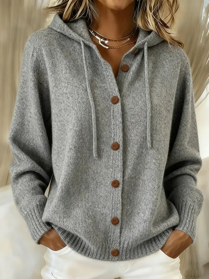Davina – Hooded Button-Up Knit Cardigan