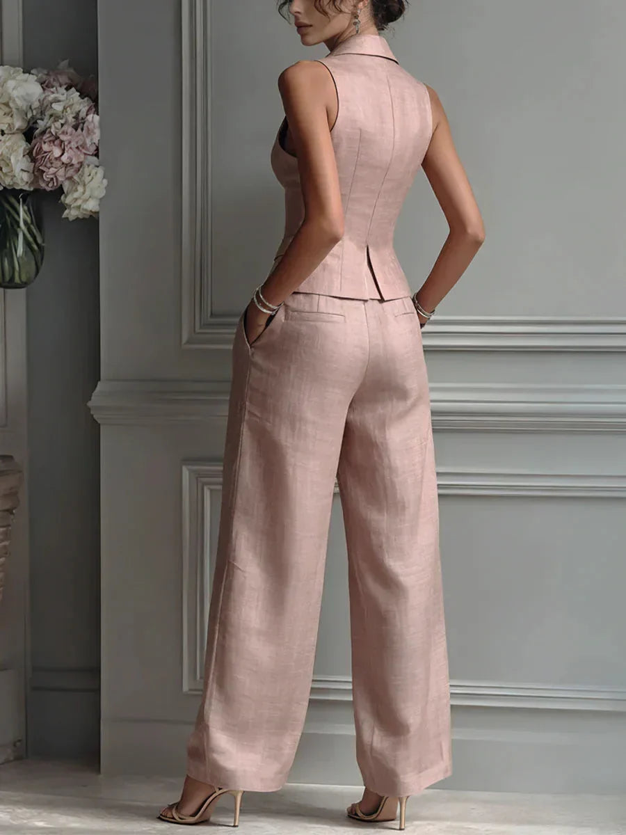 Star Buttoned Two-Piece Set with V-Neck