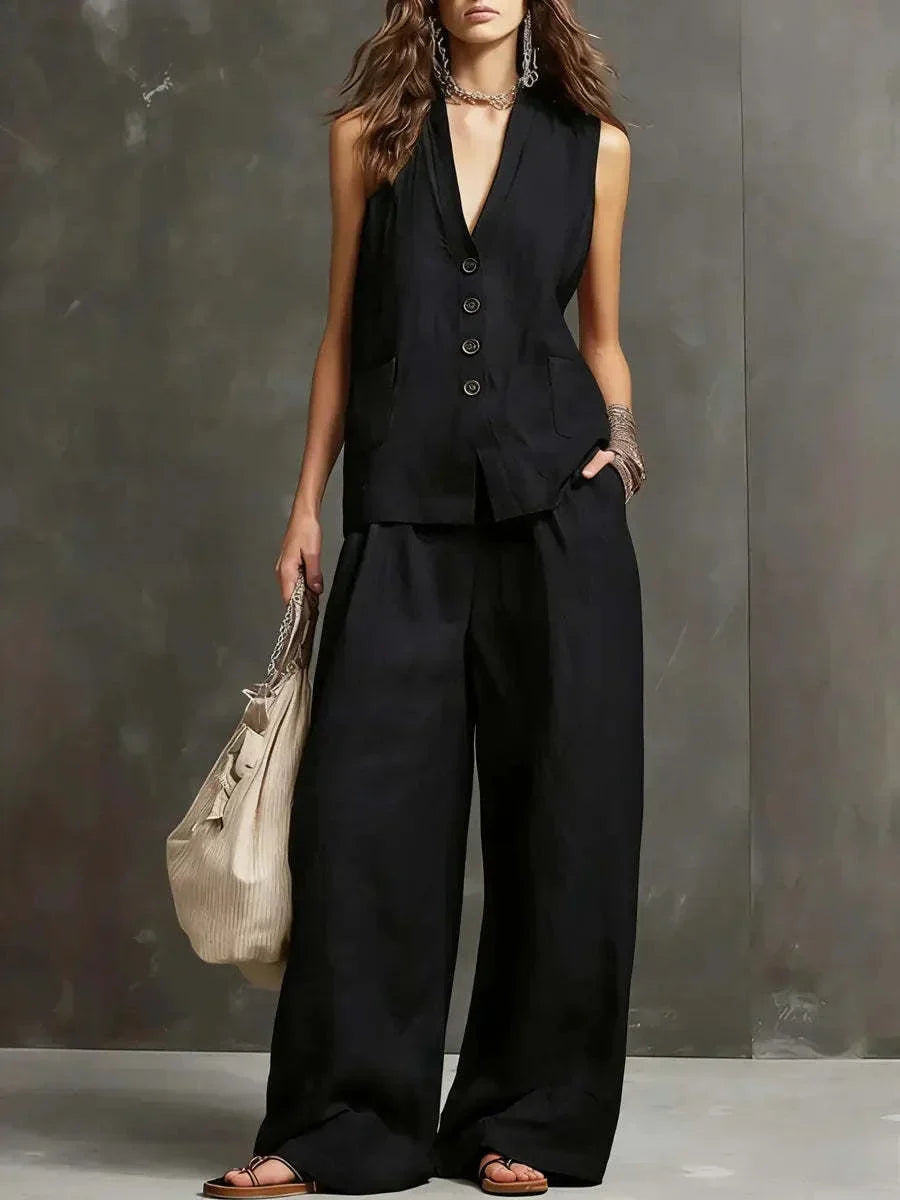 Irina Two-Piece Set with Sleeveless Vest and Wide-Leg Pants