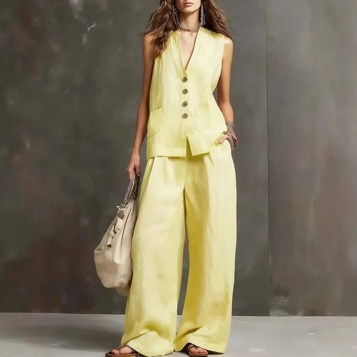 Irina Two-Piece Set with Sleeveless Vest and Wide-Leg Pants